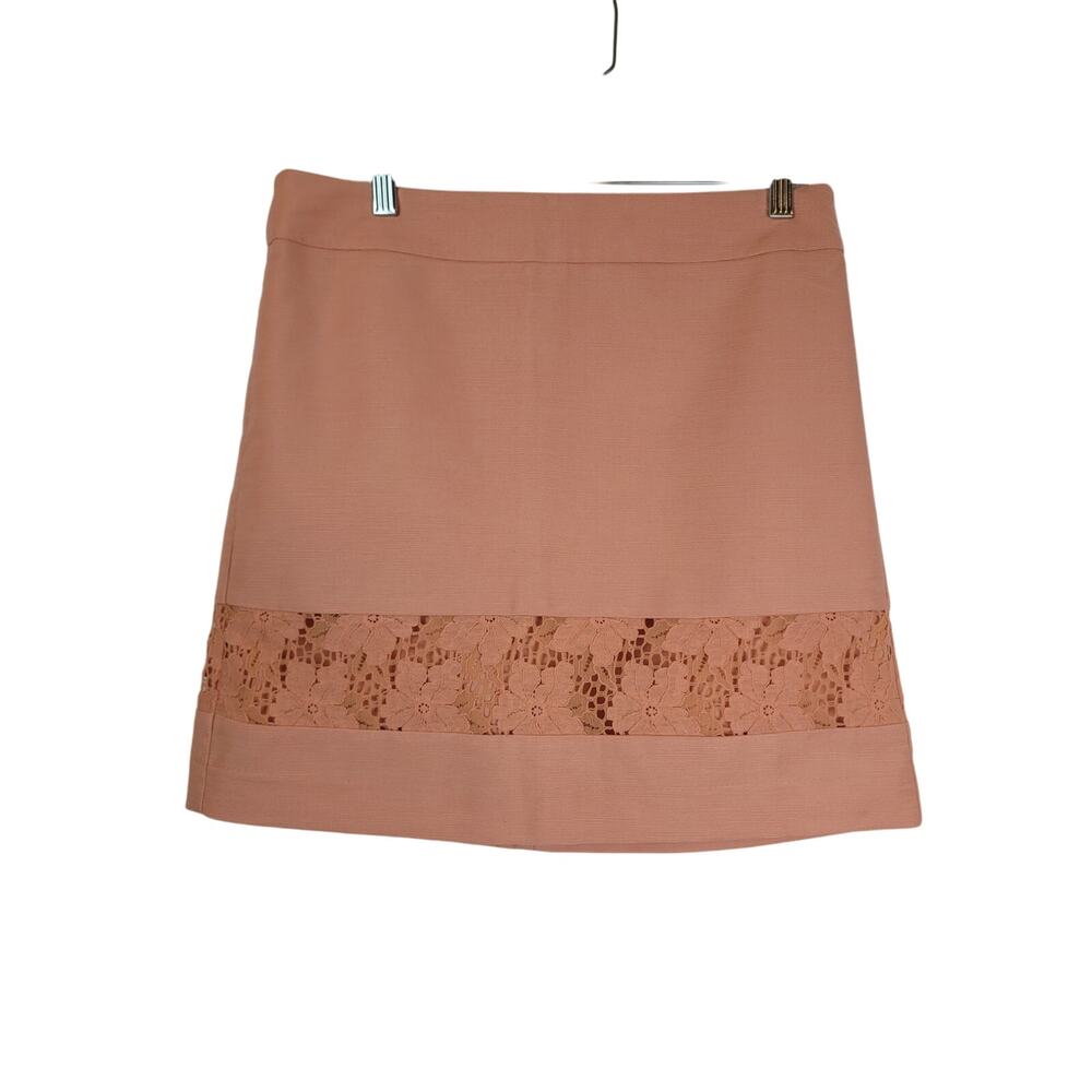 LOFT Preppy Floral Lace Overlay Pastel Peach Pencil Skirt Womens 8 Back Zip NEW